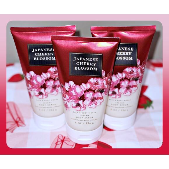 Bath & Body Works 8 oz Japanese Cherry Blossom Creamy Body Scrub Floral x3 - Picture 2 of 5